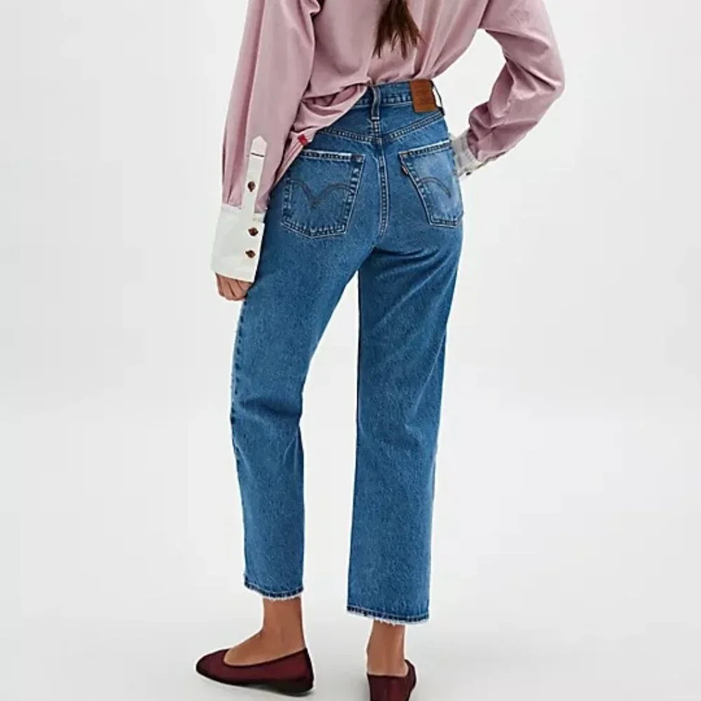 Levi's Ribcage Straight Ankle Jeans Color Live For The Music Regular Fit - Picture 3 of 6